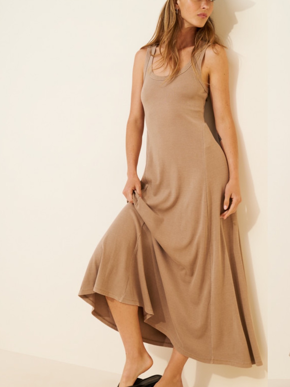 New Marine Layer Lexi Rib Sun-In Fit & Flare Dress in Cocoa Size Small